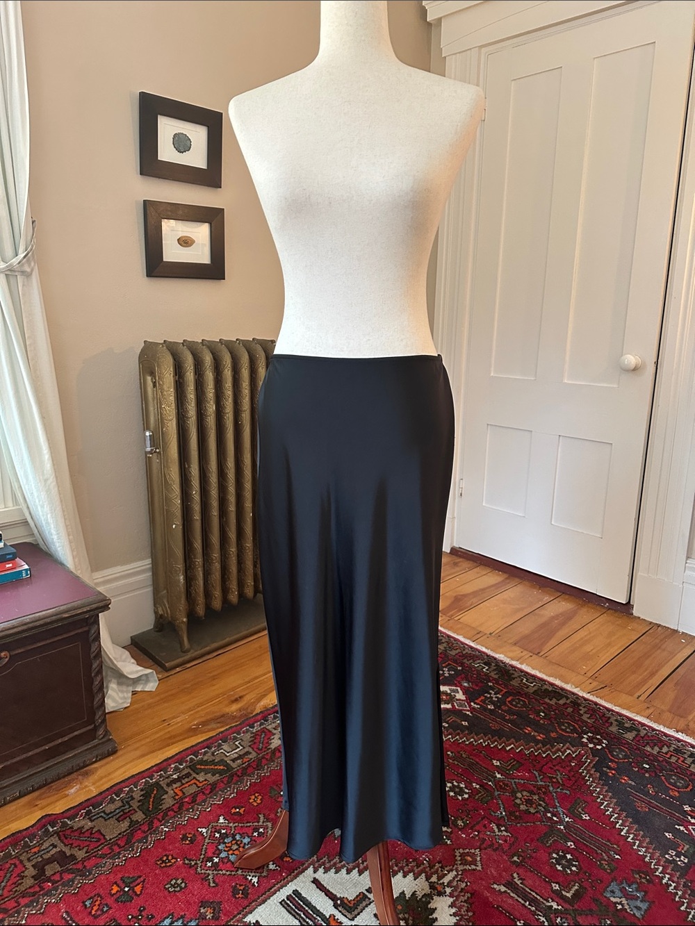 Silky Black Midi Slip Skirt